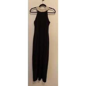 Vintage Alex Evenings Dress Formal Maxi Black Beaded Collar Sleeveless Size 6